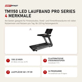 Titanium Strength TM1150 LED Laufband Pro Series mit 4 Merkmalen: 1 bis 22 km/h, 12 automatische Steigungsstufen, Lauffläche 160 × 57 cm, 26 Programme