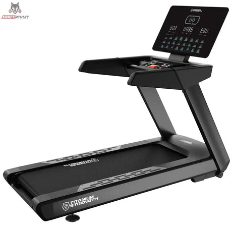Titanium Strength TM1150 LED Laufband Pro Series in Schwarz, Schrägansicht von rechts mit LED-Konsole