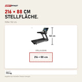 Maßbild Titanium Strength TM1150T Laufband Pro Series: Stellfläche 216 × 88 cm, Höhe 162 cm