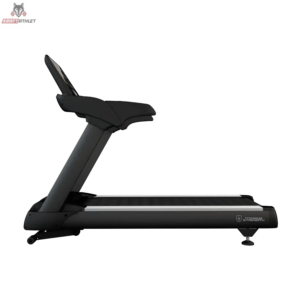 Titanium Strength TM2000 Laufband Pro Series in Schwarz, Seitenansicht mit Handläufen und Motorabdeckung