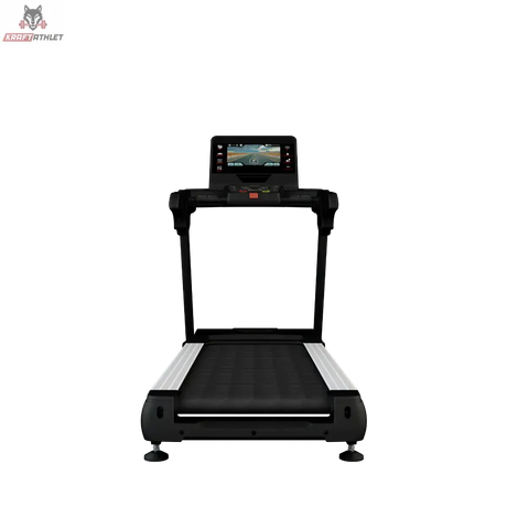 Titanium Strength TM2000T Laufband mit 16-Zoll-Touchscreen in Schwarz, Frontansicht mit Display und Lauffläche