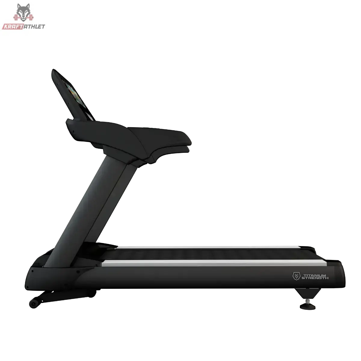 Titanium Strength TM2000T Laufband mit 16-Zoll-Touchscreen in Schwarz, Seitenansicht mit Handläufen