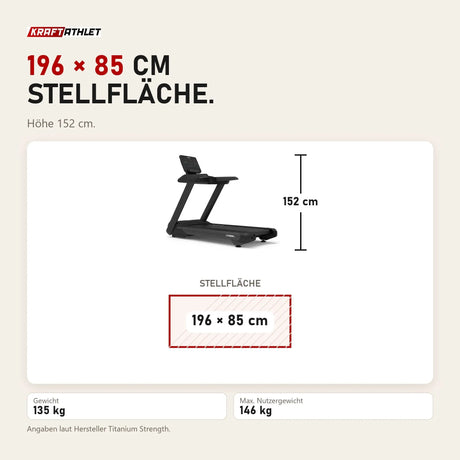 Maßbild Titanium Strength TM700 Laufband Pro Series: Stellfläche 196 × 85 cm, Höhe 152 cm