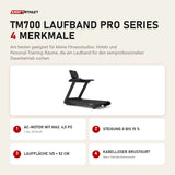 Titanium Strength TM700 Laufband Pro Series mit 4 Merkmalen: AC-Motor mit max. 4,0 PS, Steigung 0 bis 15 %, Lauffläche 145 × 52 cm, Kabelloser Brustgurt