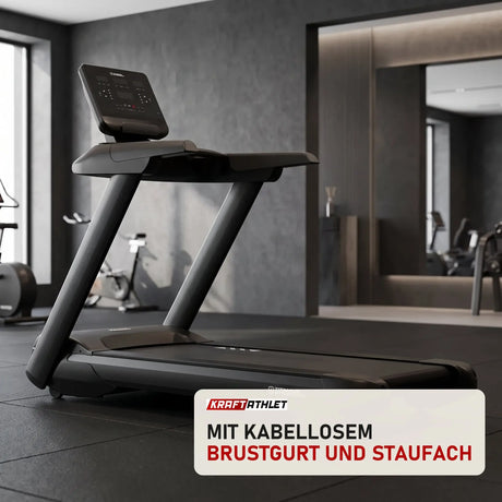 Titanium Strength TM700 Laufband Pro Series in einem fertig eingerichteten Studio mit dunklen Wänden und Gummiboden