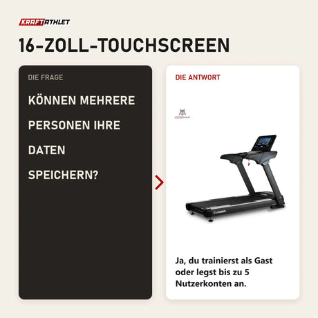 Frage und Antwort zu Titanium Strength TM900 TFT Laufband mit 16-Zoll-Touchscreen: Können mehrere Personen ihre Daten speichern?