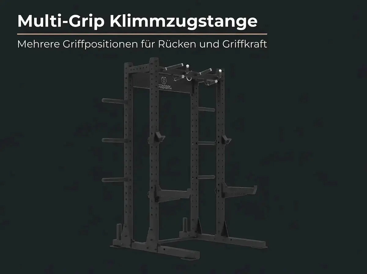 Titanium Strength Half Rack TR60 – Grafik zur Klimmzugstange mit Griffpositionen