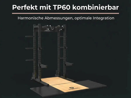 Titanium Strength Half Rack TR60 – Grafik: Rack mit der Plattform TP60 kombiniert