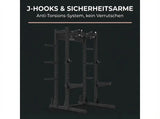 Titanium Strength Half Rack TR60 – Grafik zu J-Hooks und Sicherheitsarmen