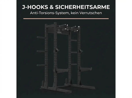 Titanium Strength Half Rack TR60 – Grafik zu J-Hooks und Sicherheitsarmen