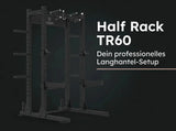 Titanium Strength Half Rack TR60 – Titelgrafik mit dem Rack auf dunklem Hintergrund