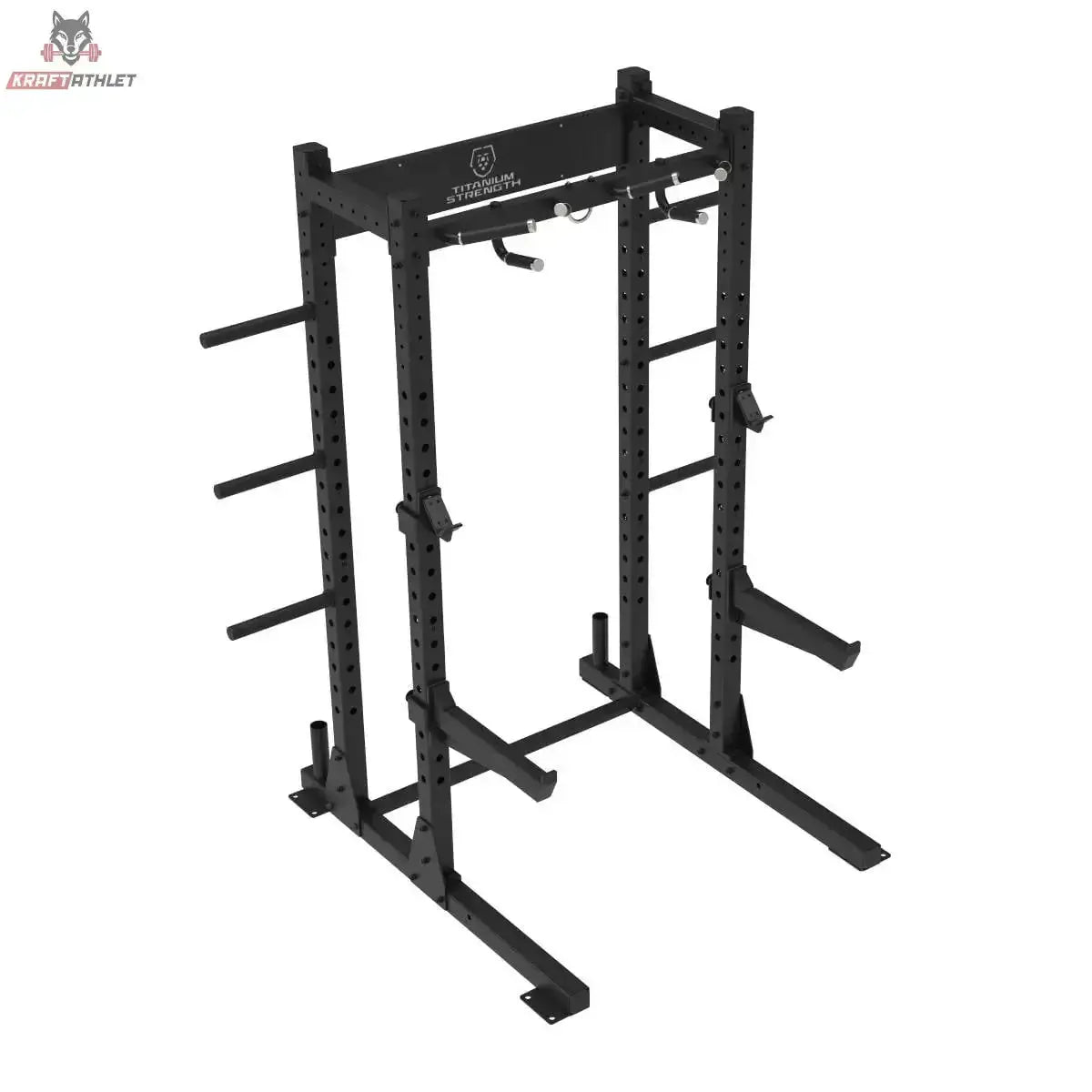 Titanium Strength Half Rack TR60 – Schrägansicht von rechts mit Klimmzugstange
