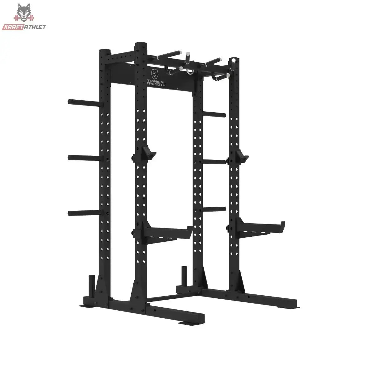 Titanium Strength Half Rack TR60 – Seitenansicht in Schwarz mit Scheibenhaltern
