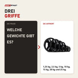 Frage und Antwort zu Titanium Strength Tri-Grip Gummischeiben 1,25–25 kg: Welche Gewichte gibt es?