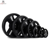 Titanium Strength Tri-Grip Gummischeiben 1,25–25 kg, Reihe schwarzer Scheiben von 25 kg bis 1,25 kg