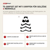Titanium Strength TS-GRIPSET Set mit 5 Griffen für Seilzüge mit 4 Merkmalen: 5 Griffe in einem Set, Breite Griffe mit 82 61 und 55 cm, Enger Griff neutral mit 20 cm, Enger Griff in Supination mit 15 cm