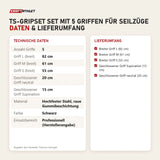 Technische Daten und Lieferumfang von Titanium Strength TS-GRIPSET Set mit 5 Griffen für Seilzüge als Tabelle