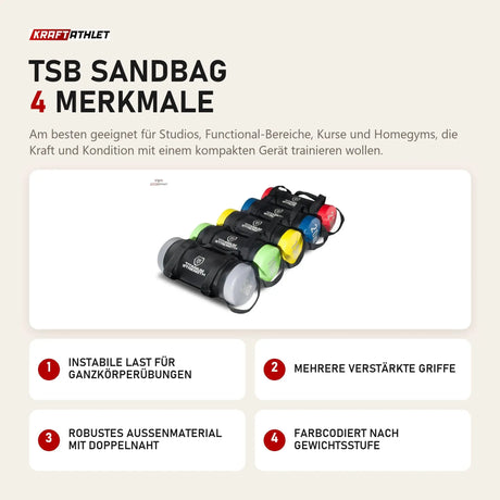 Titanium Strength TSB Sandbag mit 4 Merkmalen: Instabile Last für Ganzkörperübungen, Mehrere verstärkte Griffe, Robustes Außenmaterial mit Doppelnaht, Farbcodiert nach Gewichtsstufe