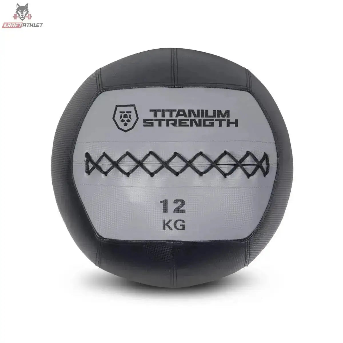 Titanium Strength TWB8 Wall Ball 8 kg, Frontansicht der 12-kg-Variante in Schwarz und Grau