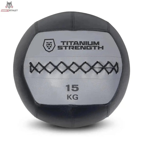 Titanium Strength TWB8 Wall Ball 8 kg, Frontansicht der 15-kg-Variante in Schwarz und Grau