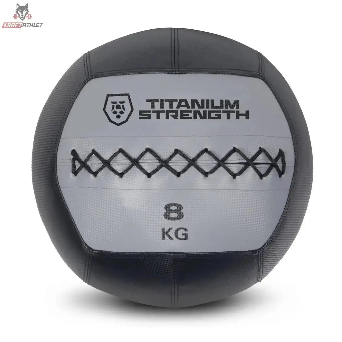 Titanium Strength TWB8 Wall Ball 8 kg, Frontansicht der 8-kg-Variante in Schwarz und Grau