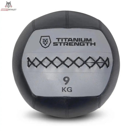 Titanium Strength TWB8 Wall Ball 8 kg, Frontansicht der 9-kg-Variante in Schwarz und Grau