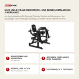 Titanium Strength ULXC Unilaterale Beinstreck- und Beinbeugemaschine mit 4 Merkmalen: Beinstrecken und Beinbeugen, Jedes Bein einzeln oder beide zusammen, Rückenlehne 6-fach, Startwinkel in 15 Positionen