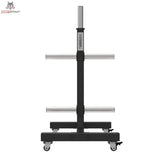 Titanium Strength Vertikales Bumper Plate Rack VBR10, Frontansicht mit vier Ablagestangen und Mittelsäule