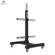 Titanium Strength Vertikales Bumper Plate Rack VBR10, Schrägansicht des schwarzen Ständers mit Rollen