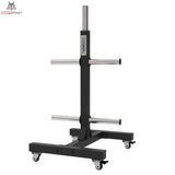 Titanium Strength Vertikales Bumper Plate Rack VBR10, leicht gedrehte Seitenansicht mit Ablagestangen