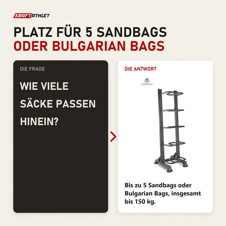 Frage und Antwort zu Titanium Strength Vertikales Rack für Sandbags: Wie viele Säcke passen hinein?