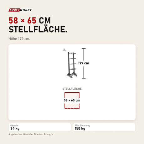 Maßbild Titanium Strength Vertikales Rack für Sandbags: Stellfläche 58 × 65 cm, Höhe 179 cm