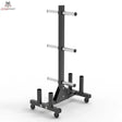 Titanium Strength Vertikales Rack VBR20 für Bumper Plates und Olympia-Stangen leer in Frontansicht mit Rollen und Stangenhaltern