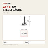 Maßbild Titanium Strength Vertikales Rack VBR20 für Bumper Plates und Olympia-Stangen: Stellfläche 72 × 51 cm, Höhe 142 cm