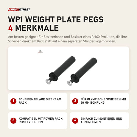 Titanium Strength WP1 Weight Plate Pegs mit 4 Merkmalen: Scheibenablage direkt am Rack, Für olympische Scheiben mit 50 mm Bohrung, Kompatibel mit Power Rack RH60 Evolution, Einfach zu montieren und abzunehmen