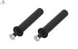 Titanium Strength WP1 Weight Plate Pegs: zwei schwarze Scheibenhalter mit silbernen Befestigungsbolzen, Schrägansicht