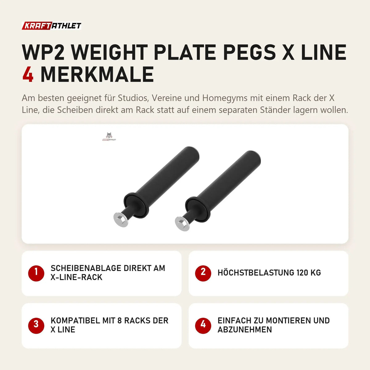 Titanium Strength WP2 Weight Plate Pegs X Line mit 4 Merkmalen: Scheibenablage direkt am X-Line-Rack, Höchstbelastung 120 kg, Kompatibel mit 8 Racks der X Line, Einfach zu montieren und abzunehmen