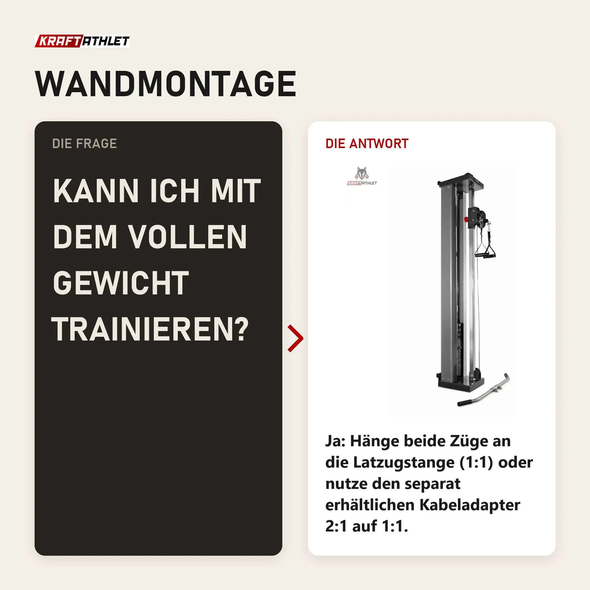 Frage und Antwort zu Titanium Strength WT200 Wandmontierte Seilzugstation: Kann ich mit dem vollen Gewicht trainieren?