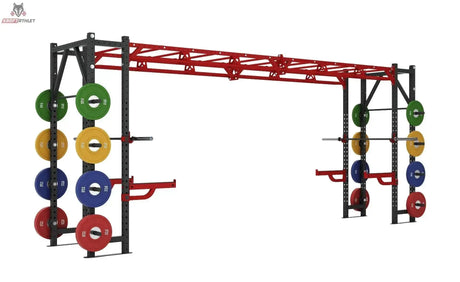 Titanium Strength X Line Athletic Bridge Rack DR50 mit rotem Brückenträger und bunten Scheiben
