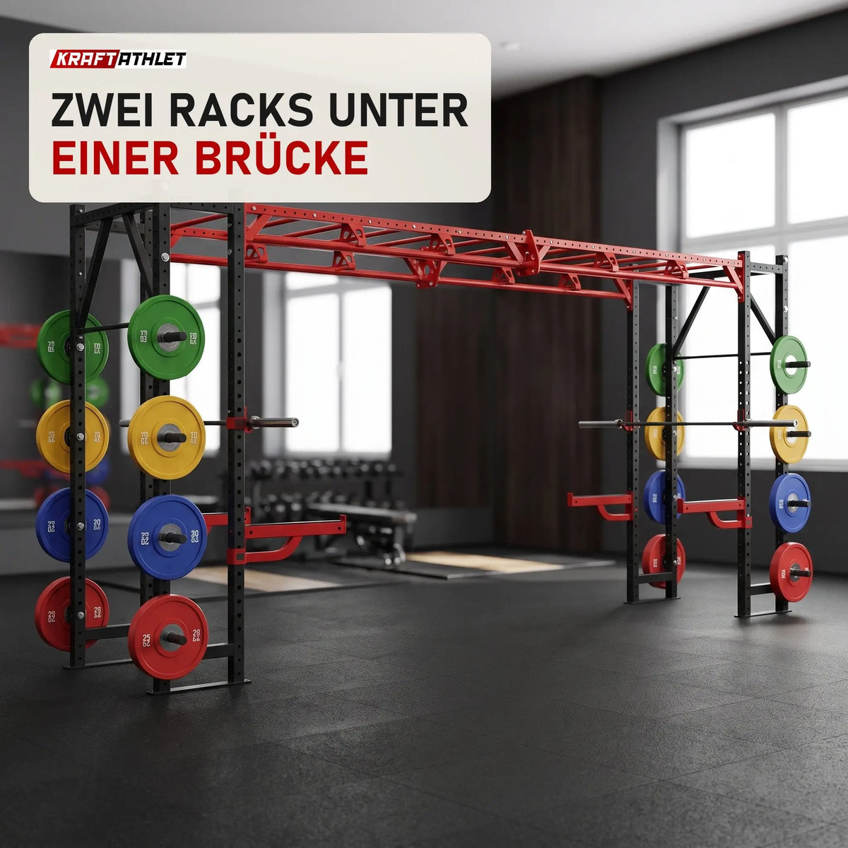 Titanium Strength X Line Athletic Bridge Rack DR50 in einem fertig eingerichteten Studio mit dunklen Wänden und Gummiboden
