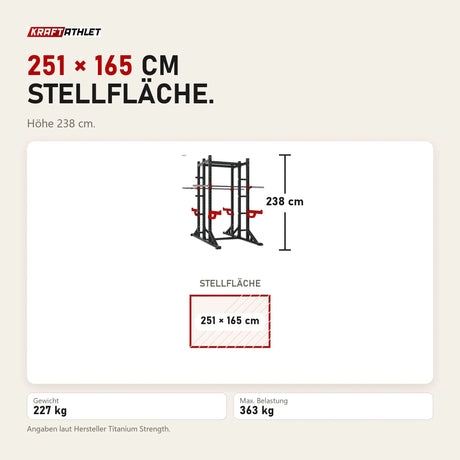 Maßbild Titanium Strength X Line Athletic Combo Rack RA20: Stellfläche 251 × 165 cm, Höhe 238 cm