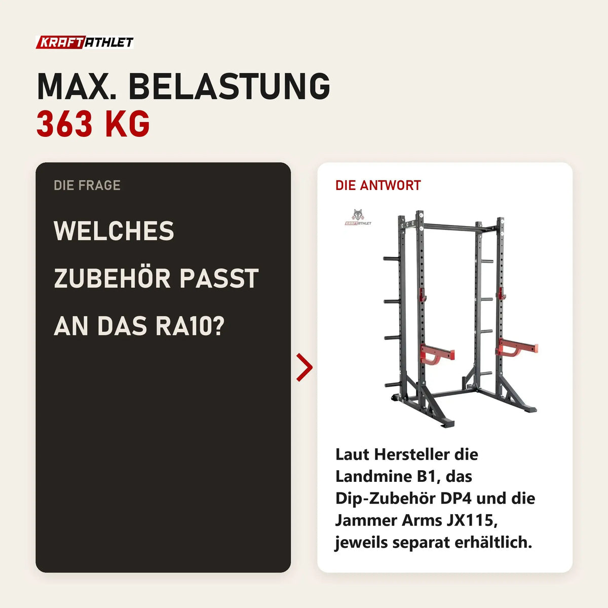 Frage und Antwort zu Titanium Strength X Line Athletic Half Rack RA10: Welches Zubehör passt an das RA10?