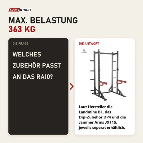 Frage und Antwort zu Titanium Strength X Line Athletic Half Rack RA10: Welches Zubehör passt an das RA10?