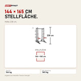 Maßbild Titanium Strength X Line Athletic Half Rack RA10: Stellfläche 144 × 165 cm, Höhe 238 cm