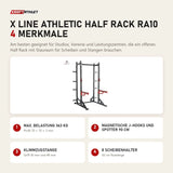 Titanium Strength X Line Athletic Half Rack RA10 mit 4 Merkmalen: Max. Belastung 363 kg, Magnetische J-Hooks und Spotter 90 cm, Klimmzugstange, 8 Scheibenhalter