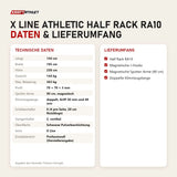 Technische Daten und Lieferumfang von Titanium Strength X Line Athletic Half Rack RA10 als Tabelle