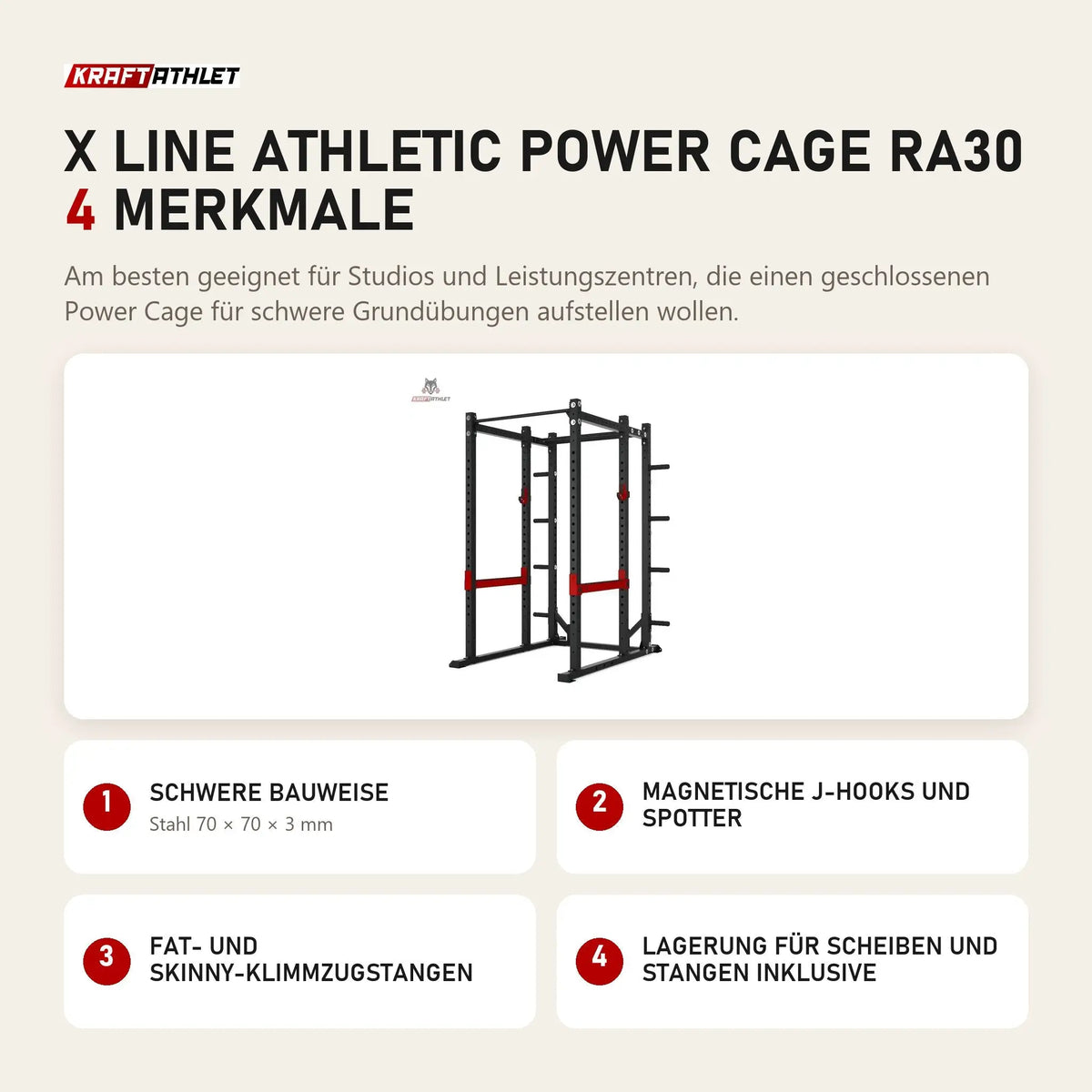 Titanium Strength X Line Athletic Power Cage RA30 mit 4 Merkmalen: Schwere Bauweise, Magnetische J-Hooks und Spotter, Fat- und Skinny-Klimmzugstangen, Lagerung für Scheiben und Stangen inklusive