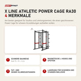 Titanium Strength X Line Athletic Power Cage RA30 mit 4 Merkmalen: Schwere Bauweise, Magnetische J-Hooks und Spotter, Fat- und Skinny-Klimmzugstangen, Lagerung für Scheiben und Stangen inklusive