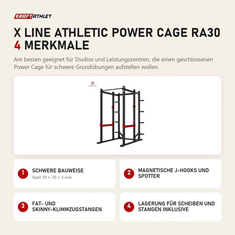 Titanium Strength X Line Athletic Power Cage RA30 mit 4 Merkmalen: Schwere Bauweise, Magnetische J-Hooks und Spotter, Fat- und Skinny-Klimmzugstangen, Lagerung für Scheiben und Stangen inklusive