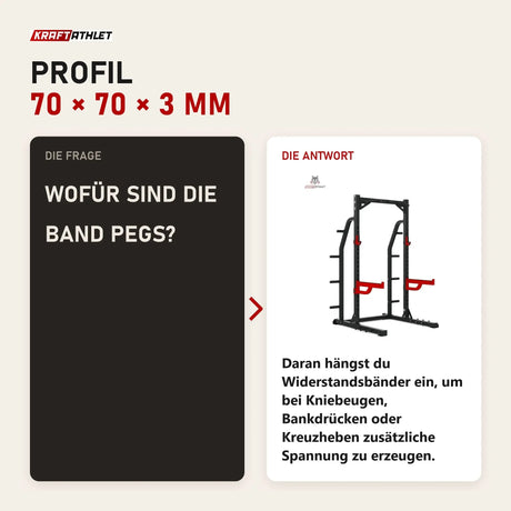 Frage und Antwort zu Titanium Strength X Line HD Half Rack RH80: Wofür sind die Band Pegs?